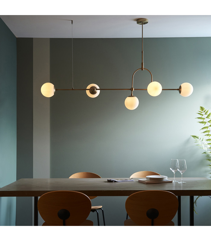 Cosenza 5 Light Ceiling Pendant Matt Antique Brass Plate & Opal Glass-2