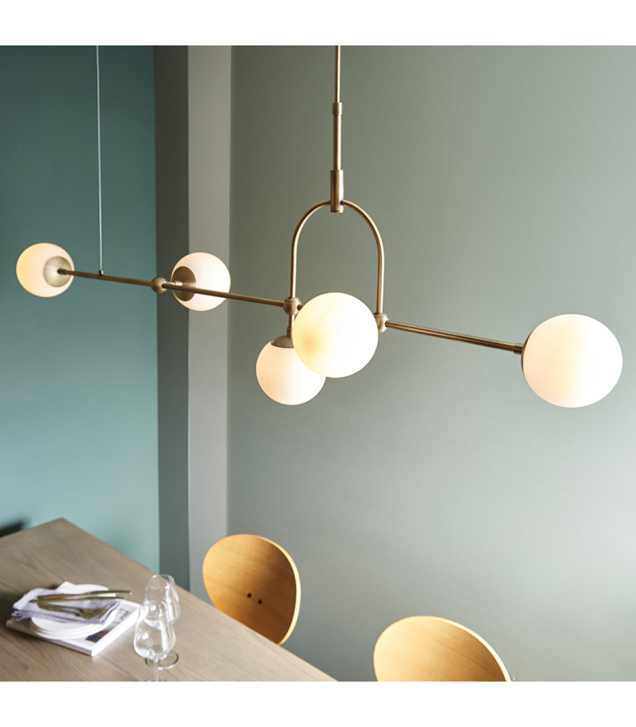 Cosenza 5 Light Ceiling Pendant Matt Antique Brass Plate & Opal Glass-3