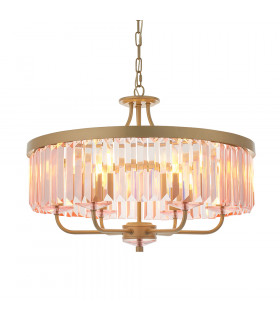 Ascoli 6 Light Ceiling Pendant Champagne Paint & Rose Pink Cut Glass-1