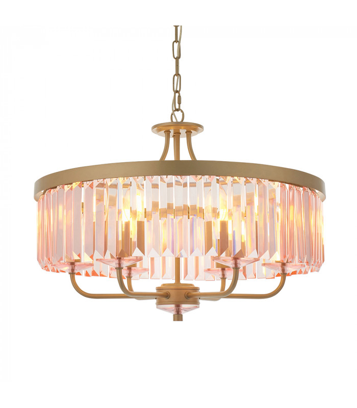 Ascoli 6 Light Ceiling Pendant Champagne Paint & Rose Pink Cut Glass-1