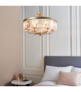 Ascoli 6 Light Ceiling Pendant Champagne Paint & Rose Pink Cut Glass-2
