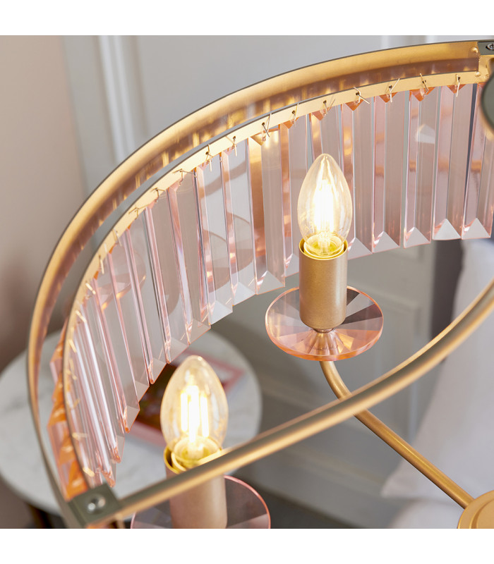 Ascoli 6 Light Ceiling Pendant Champagne Paint & Rose Pink Cut Glass-9