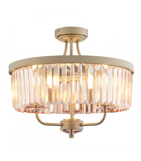 Ascoli 3 Light Ceiling Semi Flush Champagne Paint & Rose Pink Cut Glass-1