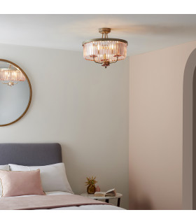 Ascoli 3 Light Ceiling Semi Flush Champagne Paint & Rose Pink Cut Glass-2