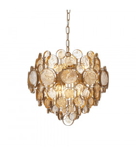 Carbonia 6 Light Ceiling Pendant Antique Gold Paint Clear & Amber Glass-1