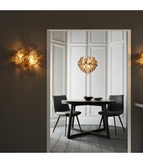 Carbonia 6 Light Ceiling Pendant Antique Gold Paint Clear & Amber Glass-2