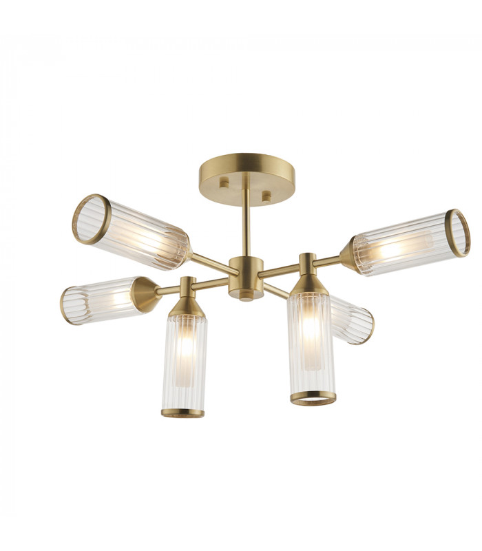 Trieste 6 Light Ceiling Semi Flush Satin Brass Plate With Clear & Frosted Glass-1