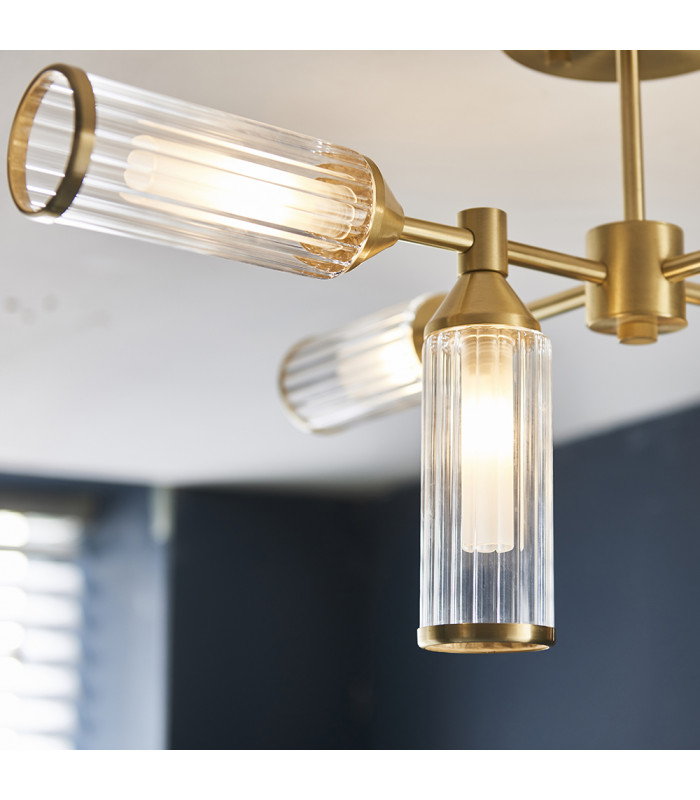 Trieste 6 Light Ceiling Semi Flush Satin Brass Plate With Clear & Frosted Glass-3