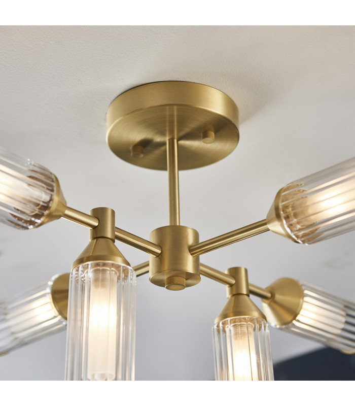 Trieste 6 Light Ceiling Semi Flush Satin Brass Plate With Clear & Frosted Glass-4