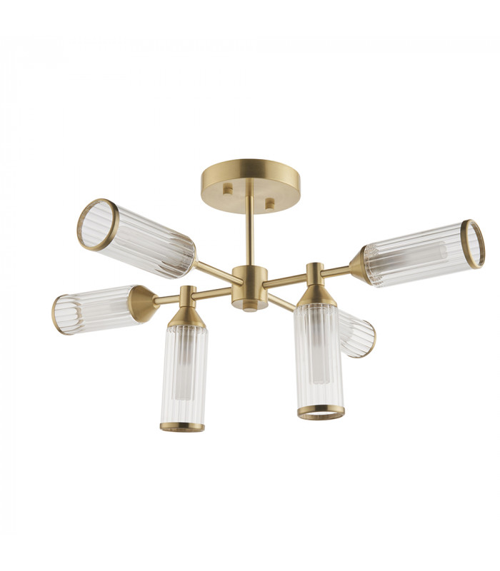 Trieste 6 Light Ceiling Semi Flush Satin Brass Plate With Clear & Frosted Glass-5