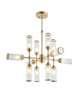 Trieste 12 Light Ceiling Pendant Satin Brass Plate With Clear & Frosted Glass-1