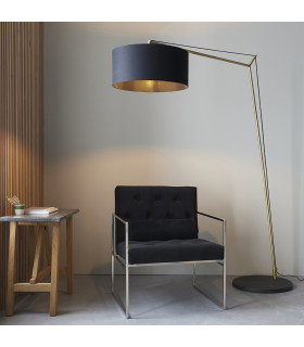 Ravenna Floor Lamp Matt Brass Plate & Black Cotton Fabric-2