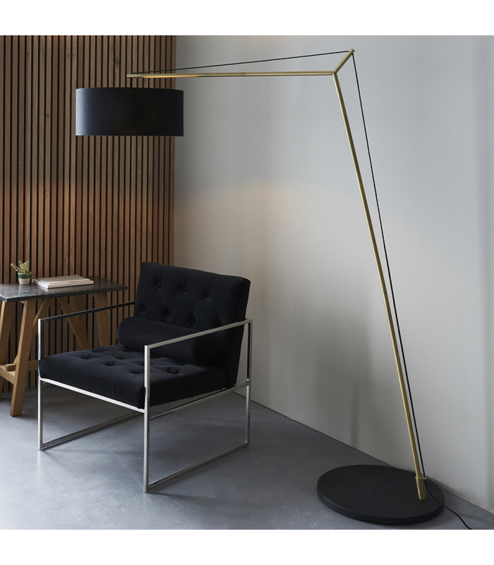 Ravenna Floor Lamp Matt Brass Plate & Black Cotton Fabric-3