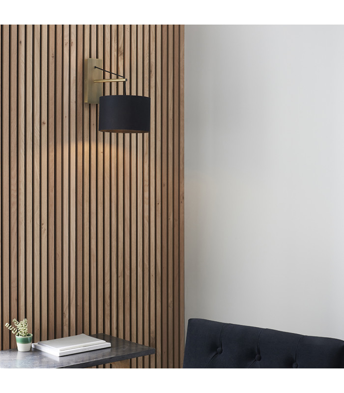 Ravenna Wall Lamp Matt Brass Plate & Black Cotton Fabric-3