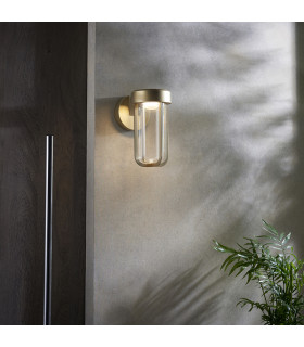 Benevento Outdoor Integrated LED Wall Lamp Brushed Gold Finish & Clear Glass IP44-2