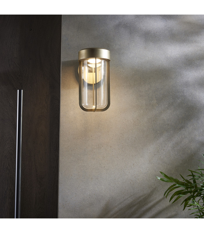 Benevento Outdoor Integrated LED Wall Lamp Brushed Gold Finish & Clear Glass IP44-3