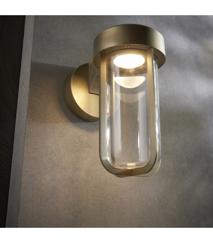 Benevento Outdoor Integrated LED Wall Lamp Brushed Gold Finish & Clear Glass IP44-4