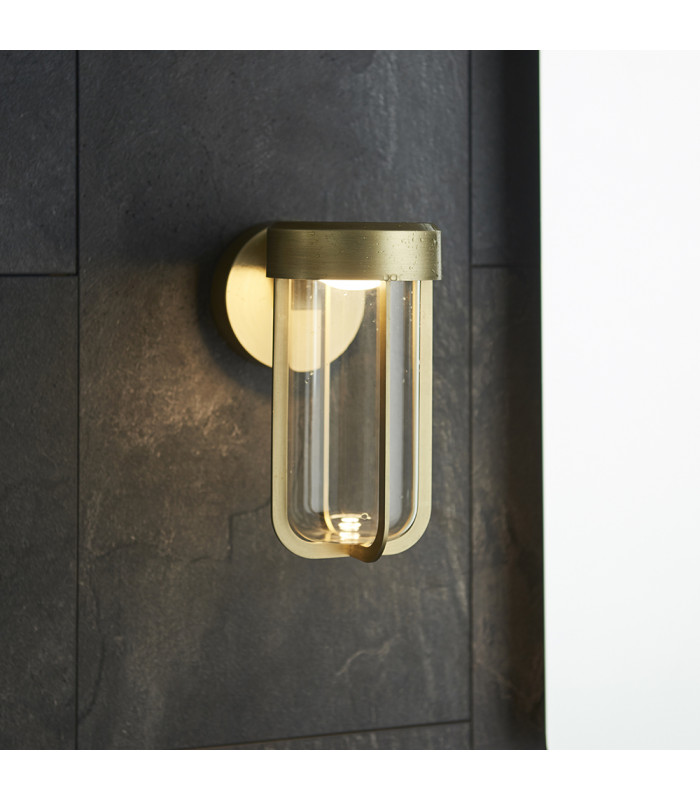 Benevento Outdoor Integrated LED Wall Lamp Brushed Gold Finish & Clear Glass IP44-7