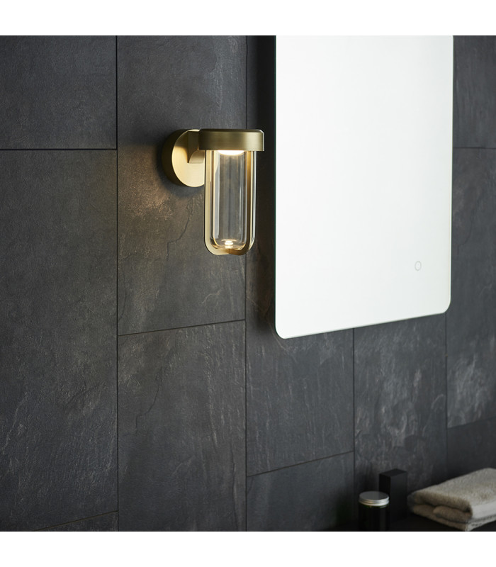 Benevento Outdoor Integrated LED Wall Lamp Brushed Gold Finish & Clear Glass IP44-8