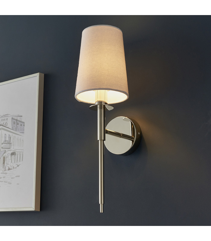 Florence Wall Lamp Bright Nickel Plate & Vintage White Fabric-2
