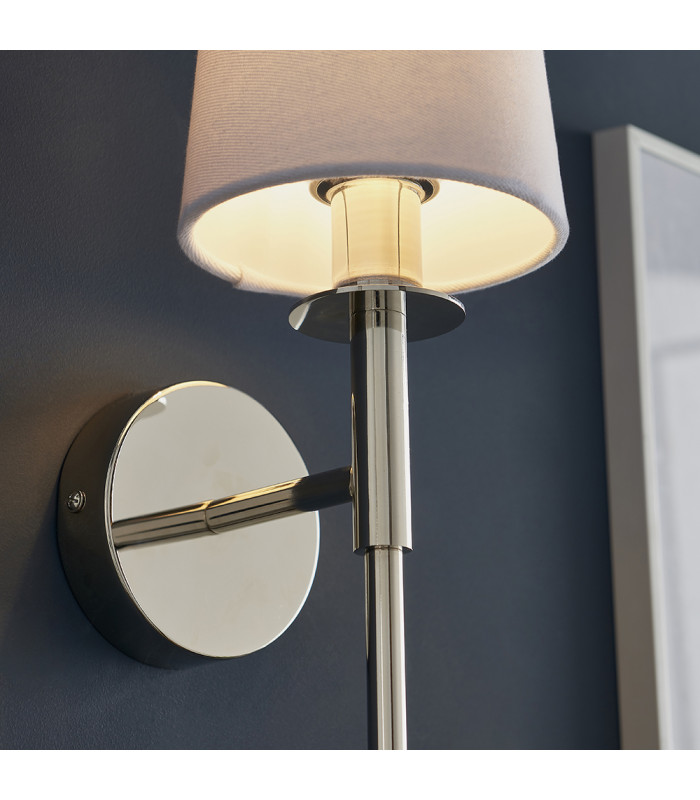 Florence Wall Lamp Bright Nickel Plate & Vintage White Fabric-6