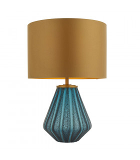 Courmayeur Table Lamp Turquoise Tinted Glass & Gold Satin Fabric-1