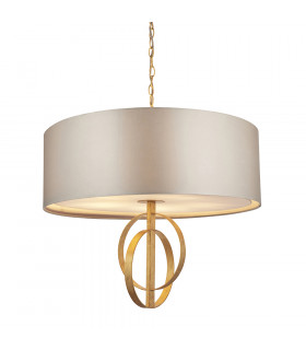 Trento 5 Light Ceiling Pendant Antique Gold Leaf & Mink Satin Fabric-1