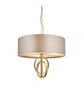 Trento 3 Light Ceiling Pendant Antique Gold Leaf & Mink Satin Fabric-1