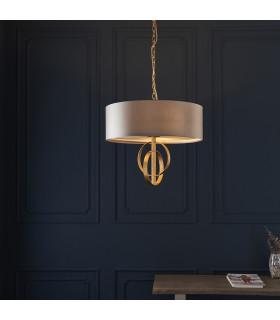 Trento 3 Light Ceiling Pendant Antique Gold Leaf & Mink Satin Fabric-2