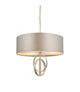 Trento 3 Light Ceiling Pendant Antique Silver Leaf & Mink Satin Fabric-1
