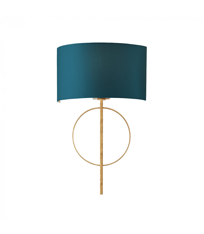 Trento Wall Lamp Antique Gold Leaf & Teal Satin Fabric-1