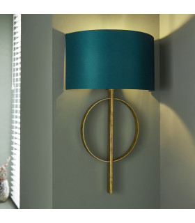Trento Wall Lamp Antique Gold Leaf & Teal Satin Fabric-2