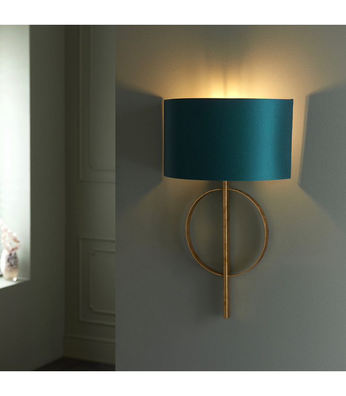 Trento Wall Lamp Antique Gold Leaf & Teal Satin Fabric-3