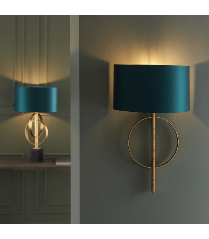Trento Wall Lamp Antique Gold Leaf & Teal Satin Fabric-4