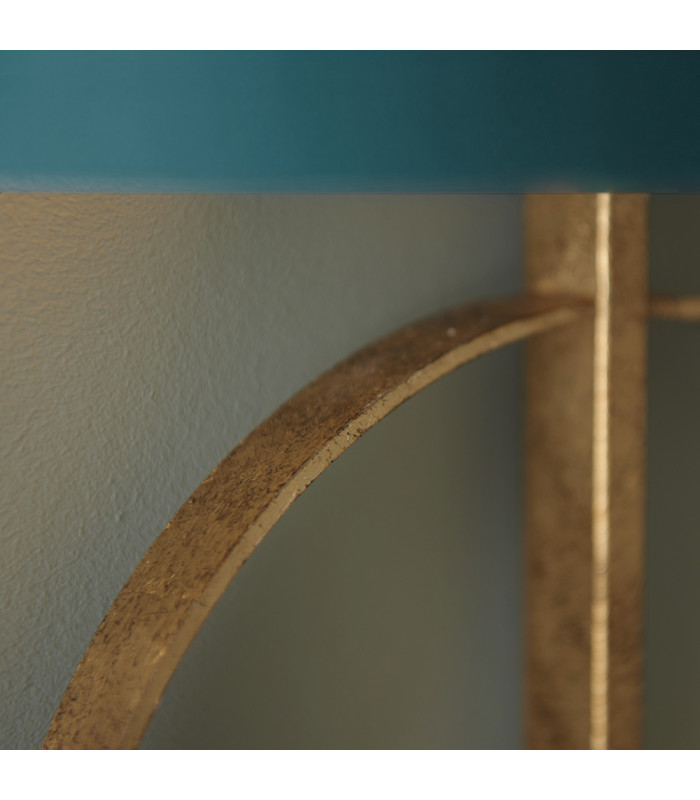 Trento Wall Lamp Antique Gold Leaf & Teal Satin Fabric-5