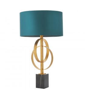 Trento Table Lamp Antique Gold Leaf & Teal Satin Fabric-1