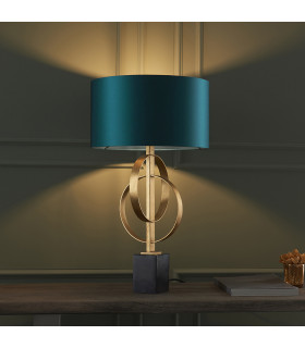 Trento Table Lamp Antique Gold Leaf & Teal Satin Fabric-2