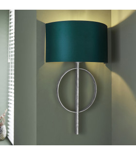 Trento Wall Lamp Antique Silver Leaf & Teal Satin Fabric-2