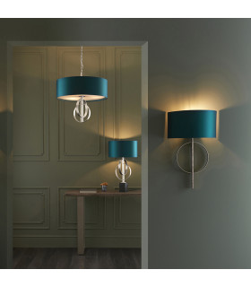 Trento 3 Light Ceiling Pendant Antique Silver Leaf & Teal Satin Fabric-2