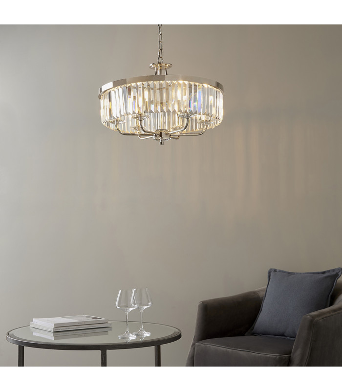 Ascoli 6 Light Ceiling Pendant Bright Nickel Plate & Clear Cut Glass-3