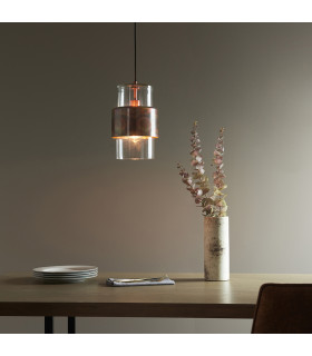 Palermo Pendant Ceiling Light Copper Patina Plate & Clear Glass-2