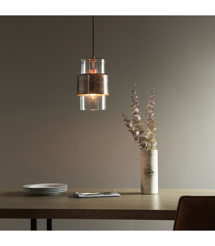 Palermo Pendant Ceiling Light Copper Patina Plate & Clear Glass-2