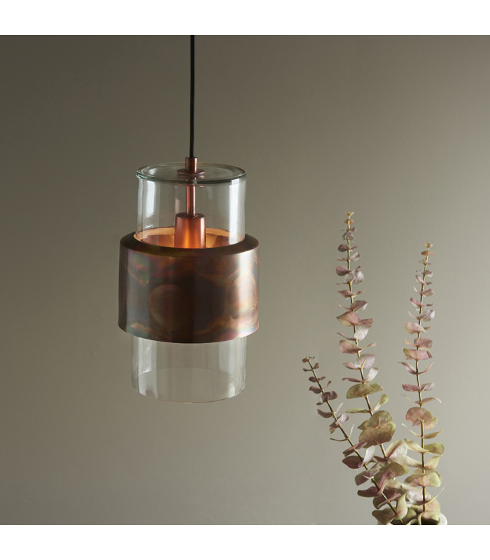 Palermo Pendant Ceiling Light Copper Patina Plate & Clear Glass-5