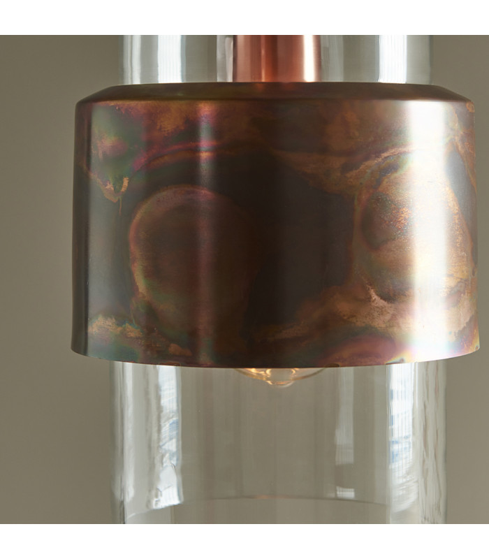 Palermo Pendant Ceiling Light Copper Patina Plate & Clear Glass-6