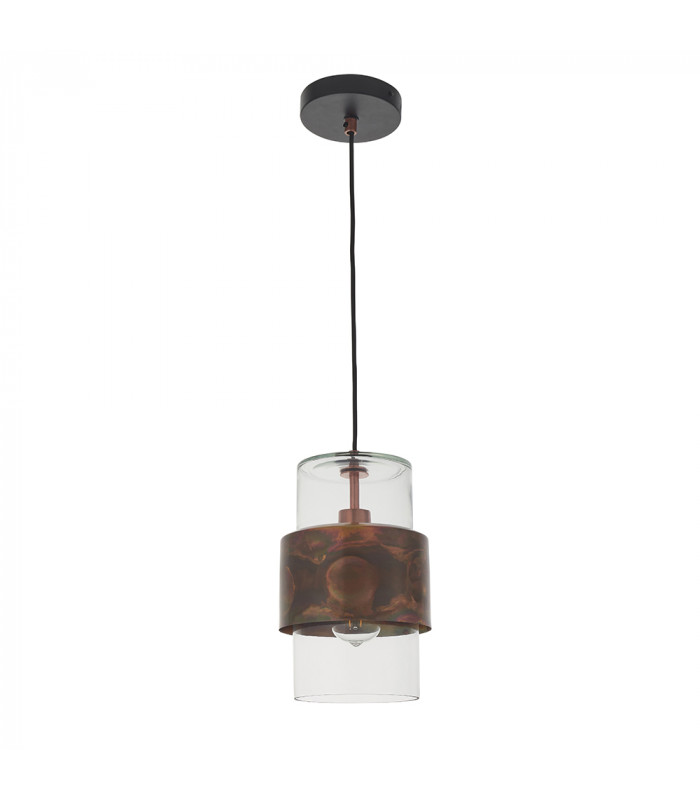 Palermo Pendant Ceiling Light Copper Patina Plate & Clear Glass-7