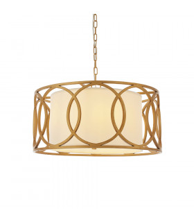 Varese 4 Light Ceiling Pendant Brushed Gold Paint & White Fabric-1