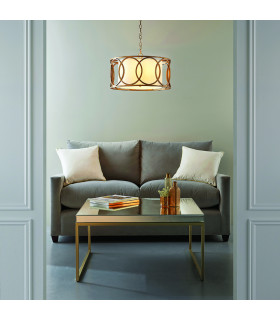 Varese 4 Light Ceiling Pendant Brushed Gold Paint & White Fabric-2