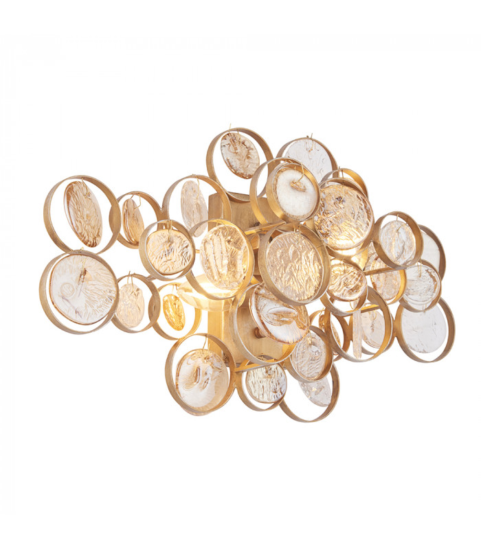 Carbonia 2 Light Wall Lamp Antique Gold Paint Clear & Amber Glass-6