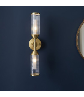 Trieste 2 Light Wall Lamp Satin Brass Plate With Clear & Frosted Glass-2