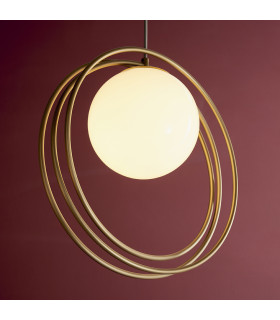 Bergamo Pendant Ceiling Light Brushed Gold Paint & Gloss Opal Glass-2